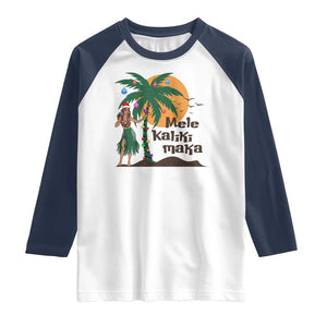 Christmas In Hawaii Raglan Shirt Mele Kalikimaka Retro Hula Girls Santa Hat Xmas TS11 White Navy Print Your Wear