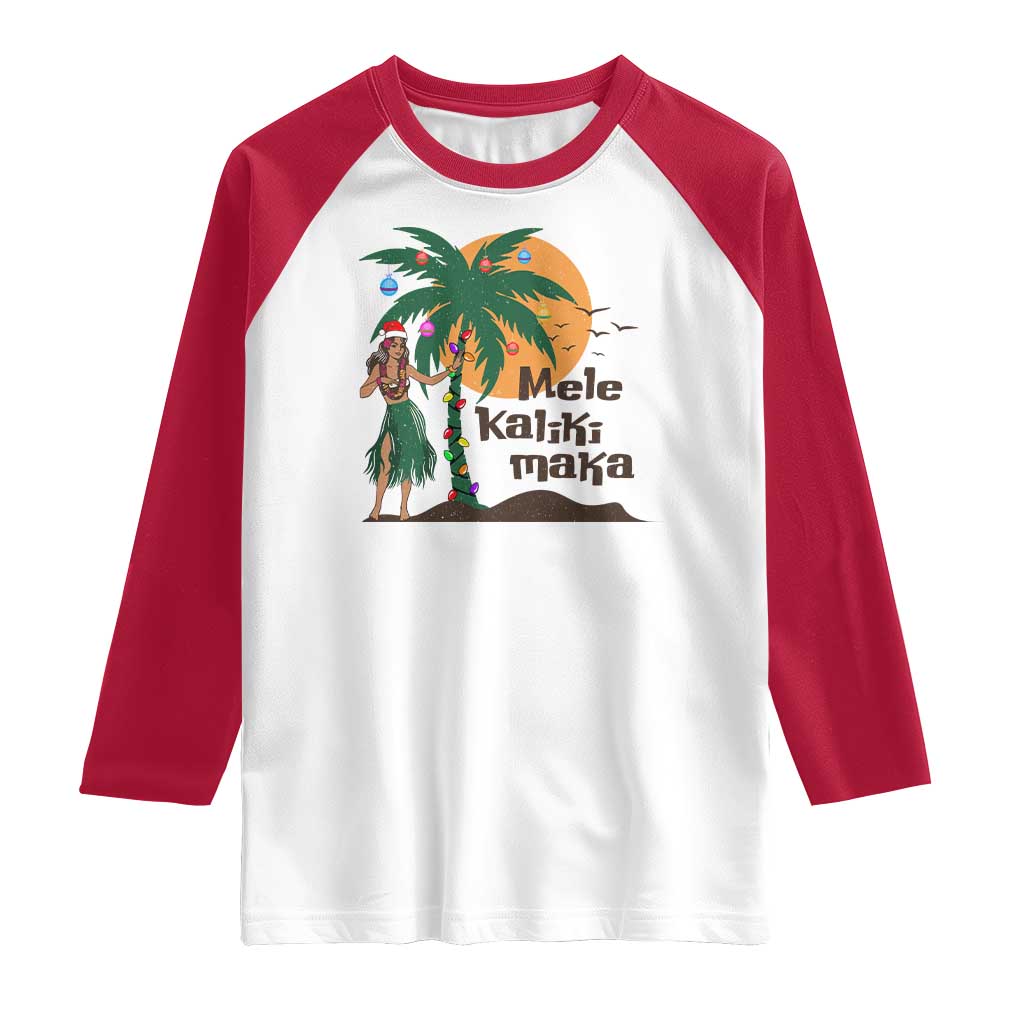 Christmas In Hawaii Raglan Shirt Mele Kalikimaka Retro Hula Girls Santa Hat Xmas TS11 White Red Print Your Wear