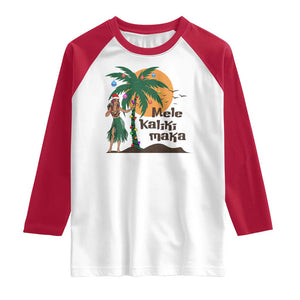 Christmas In Hawaii Raglan Shirt Mele Kalikimaka Retro Hula Girls Santa Hat Xmas TS11 White Red Print Your Wear