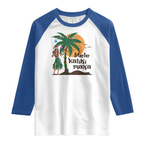Christmas In Hawaii Raglan Shirt Mele Kalikimaka Retro Hula Girls Santa Hat Xmas TS11 White Royal Print Your Wear