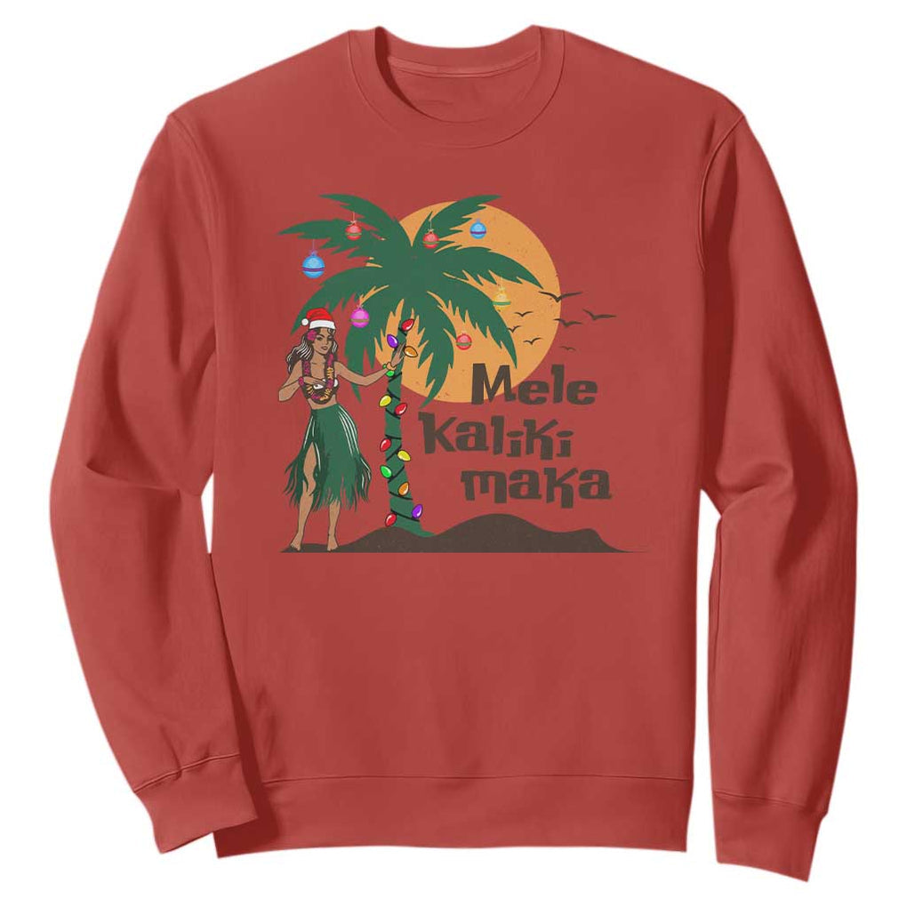 Christmas In Hawaii Sweatshirt Mele Kalikimaka Retro Hula Girls Santa Hat Xmas TS11 Red Print Your Wear