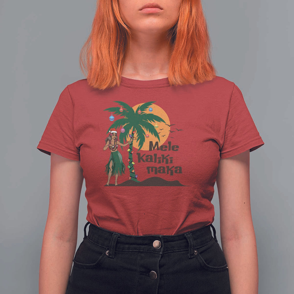 Christmas In Hawaii T Shirt For Women Mele Kalikimaka Retro Hula Girls Santa Hat Xmas TS11 Red Print Your Wear