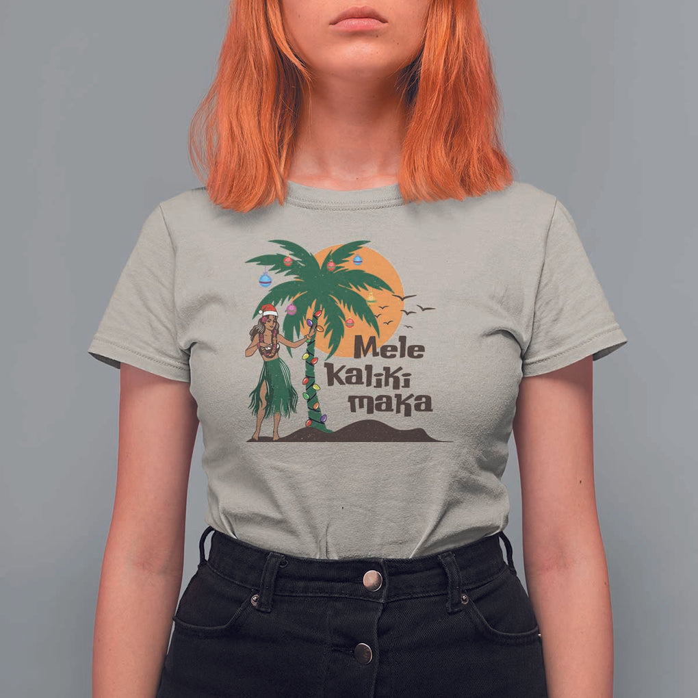 Christmas In Hawaii T Shirt For Women Mele Kalikimaka Retro Hula Girls Santa Hat Xmas TS11 Sand Print Your Wear