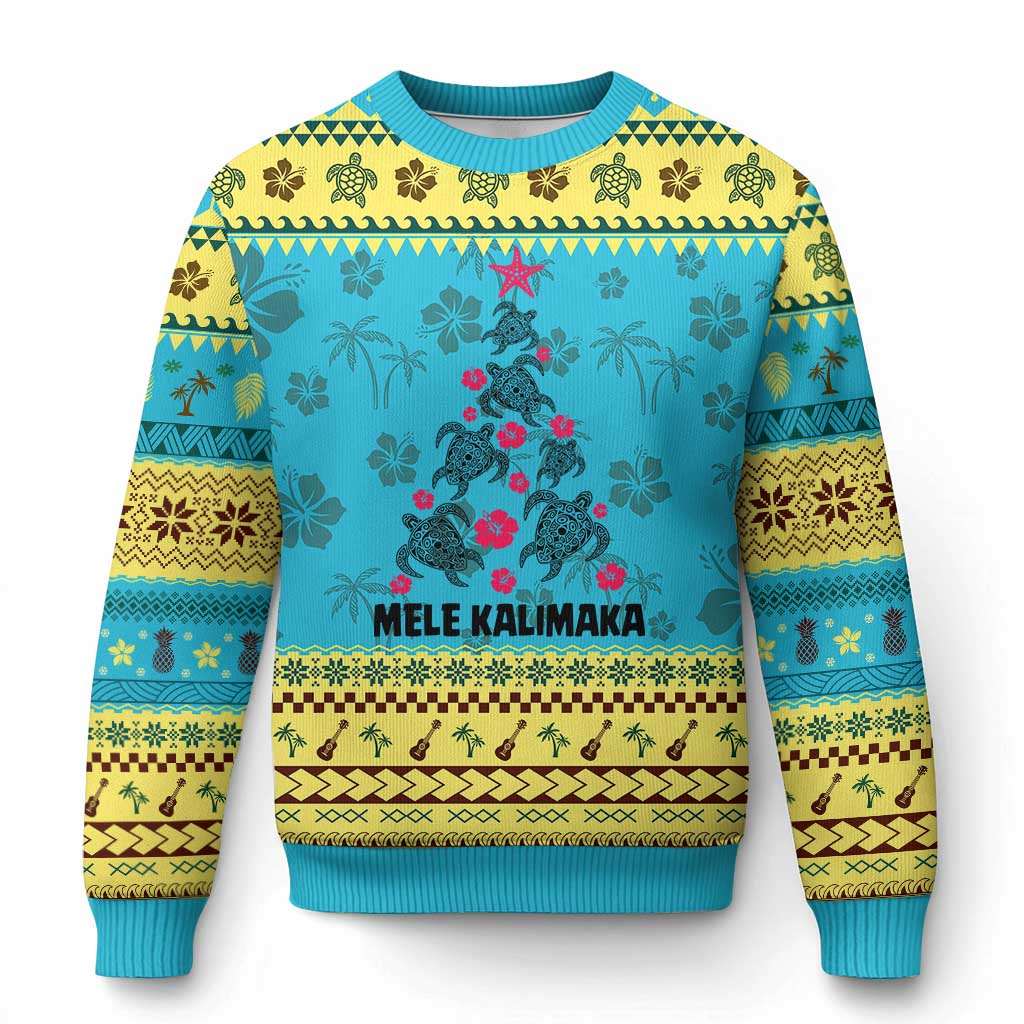 Xmas In Hawaii Ugly Christmas Sweater Mele Kalikimaka Kakau Tattoo Turtle Xmas Tree TS11 Hawaii Print Your Wear