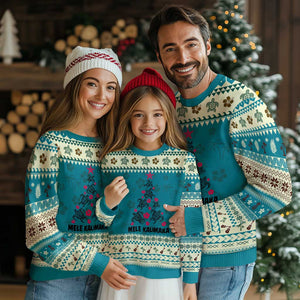 Xmas In Hawaii Ugly Christmas Sweater Mele Kalikimaka Kakau Tattoo Turtle Xmas Tree TS11 Teal Print Your Wear