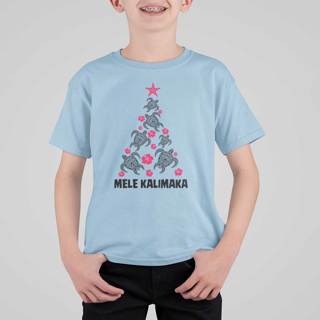 Christmas In Hawaii T Shirt For Kid Mele Kalikimaka Kakau Tattoo Turtle Christmas Tree TS11 Light Blue Print Your Wear