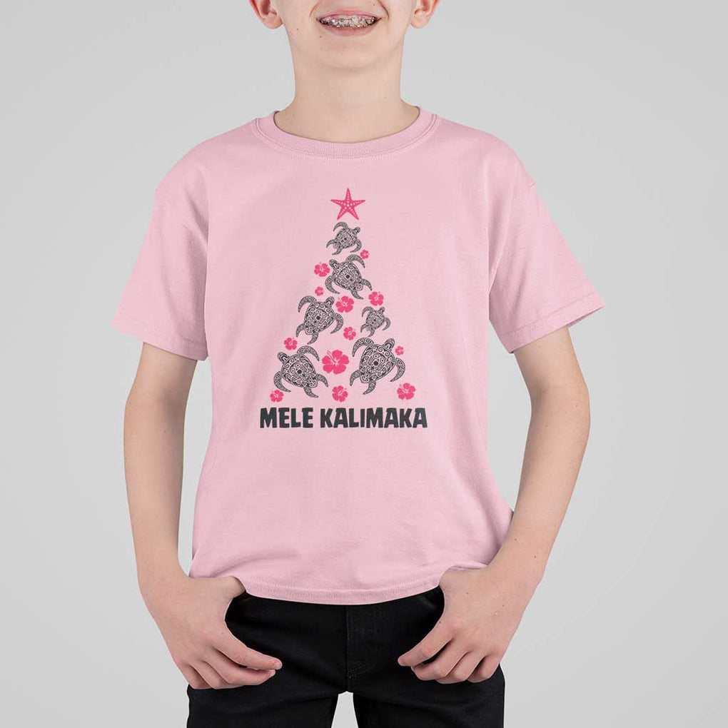 Christmas In Hawaii T Shirt For Kid Mele Kalikimaka Kakau Tattoo Turtle Christmas Tree TS11 Light Pink Print Your Wear