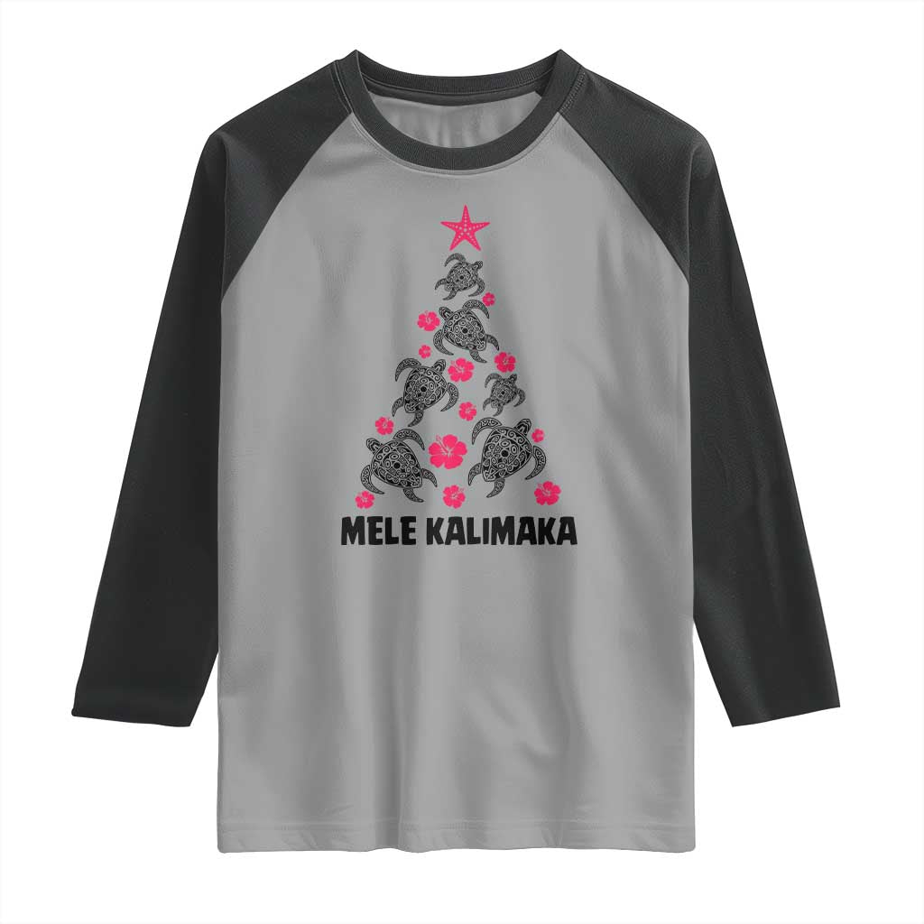 Christmas In Hawaii Raglan Shirt Mele Kalikimaka Kakau Tattoo Turtle Christmas Tree TS11 Sport Gray Black Print Your Wear