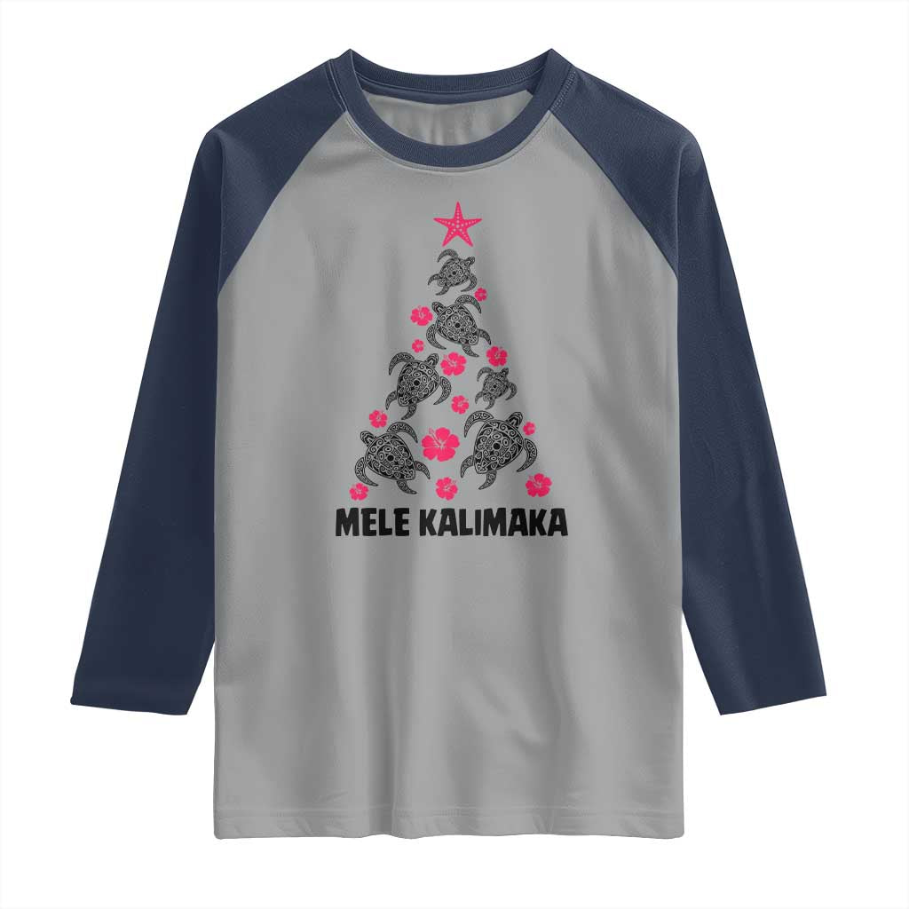 Christmas In Hawaii Raglan Shirt Mele Kalikimaka Kakau Tattoo Turtle Christmas Tree TS11 Sport Gray Navy Print Your Wear