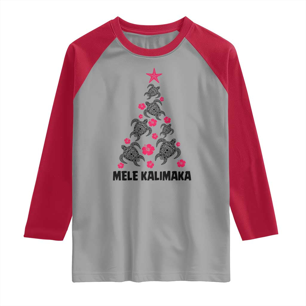 Christmas In Hawaii Raglan Shirt Mele Kalikimaka Kakau Tattoo Turtle Christmas Tree TS11 Sport Gray Red Print Your Wear