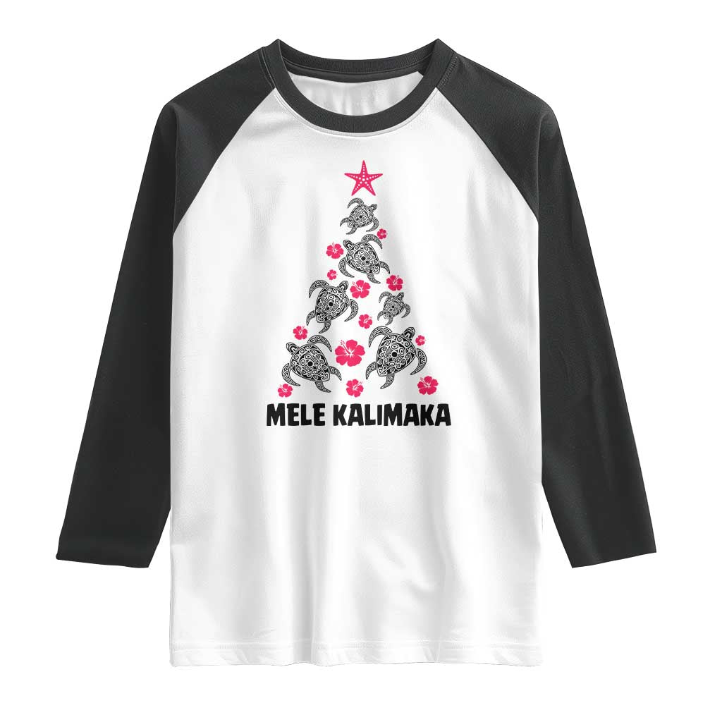 Christmas In Hawaii Raglan Shirt Mele Kalikimaka Kakau Tattoo Turtle Christmas Tree TS11 White Black Print Your Wear
