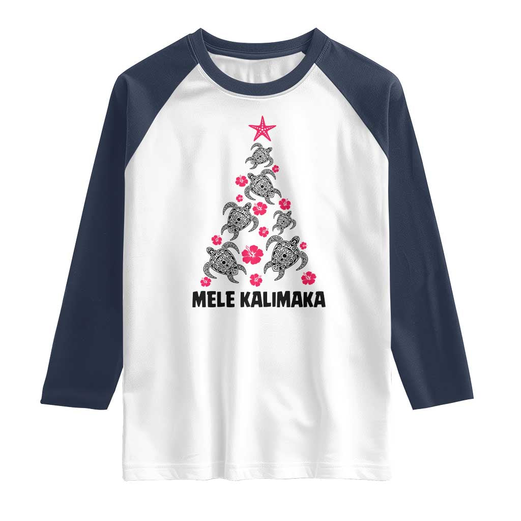 Christmas In Hawaii Raglan Shirt Mele Kalikimaka Kakau Tattoo Turtle Christmas Tree TS11 White Navy Print Your Wear