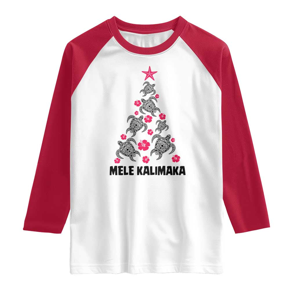 Christmas In Hawaii Raglan Shirt Mele Kalikimaka Kakau Tattoo Turtle Christmas Tree TS11 White Red Print Your Wear