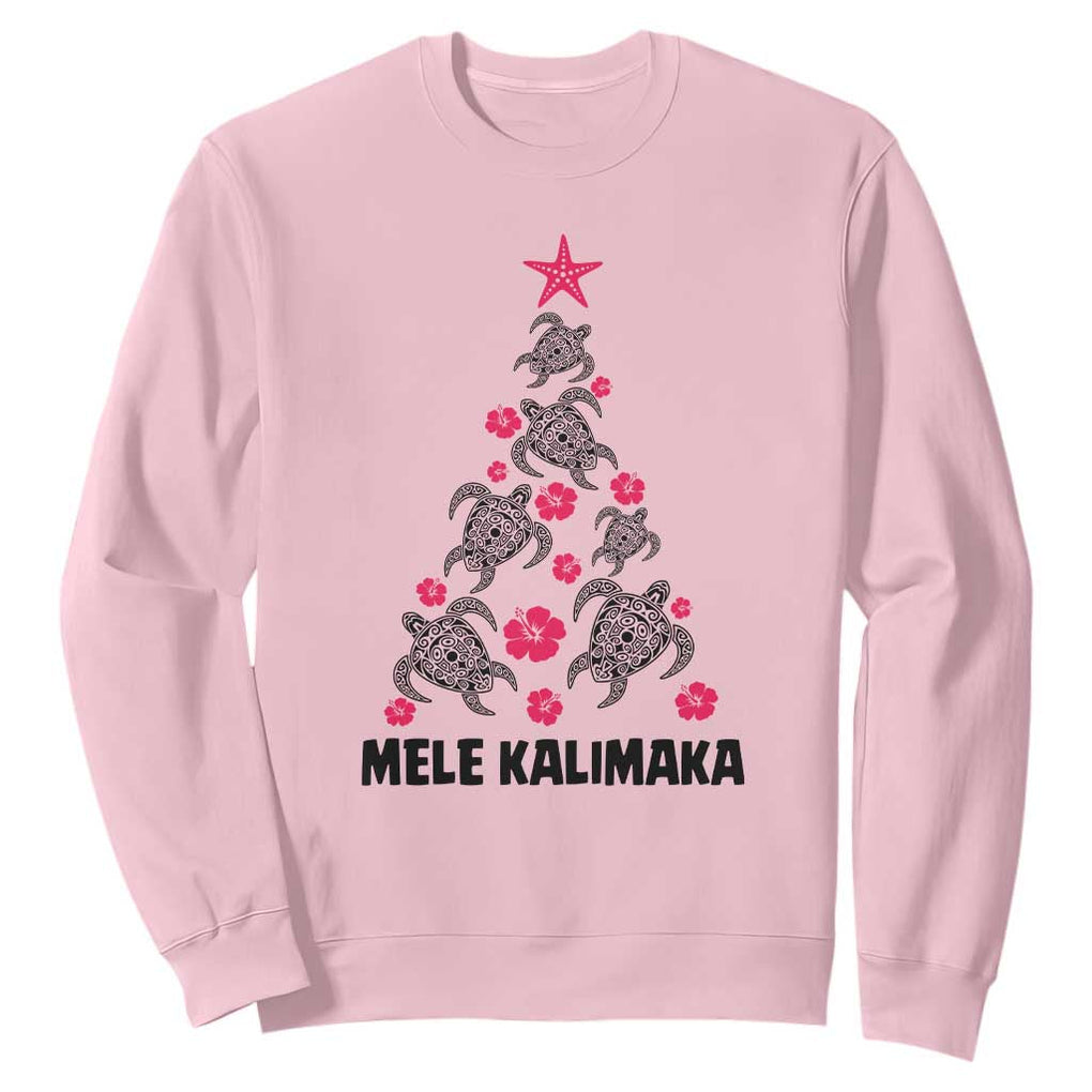Christmas In Hawaii Sweatshirt Mele Kalikimaka Kakau Tattoo Turtle Christmas Tree TS11 Light Pink Print Your Wear