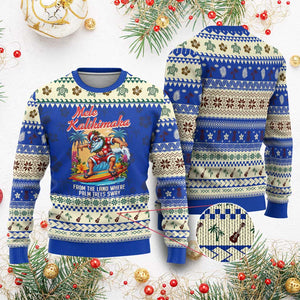 Xmas In Hawaii Ugly Christmas Sweater Mele Kalikimaka From The Land Where Palm Trees Sway Surfing Santa TS11 Blue Print Your Wear