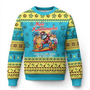 Xmas In Hawaii Ugly Christmas Sweater Mele Kalikimaka From The Land Where Palm Trees Sway Surfing Santa TS11 Hawaii Print Your Wear