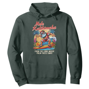 Christmas In Hawaii Hoodie Mele Kalikimaka From The Land Where Palm Trees Sway Surfing Santa TS11 Dark Forest Green Print Your Wear