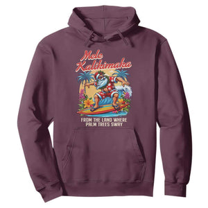 Christmas In Hawaii Hoodie Mele Kalikimaka From The Land Where Palm Trees Sway Surfing Santa TS11 Maroon Print Your Wear