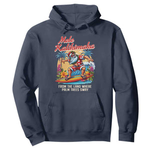 Christmas In Hawaii Hoodie Mele Kalikimaka From The Land Where Palm Trees Sway Surfing Santa TS11 Navy Print Your Wear