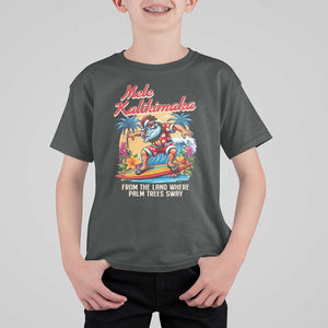 Christmas In Hawaii T Shirt For Kid Mele Kalikimaka From The Land Where Palm Trees Sway Surfing Santa TS11 Dark Heather Print Your Wear