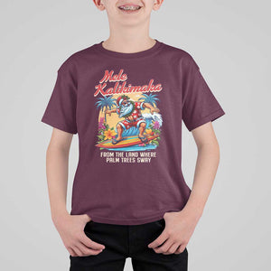 Christmas In Hawaii T Shirt For Kid Mele Kalikimaka From The Land Where Palm Trees Sway Surfing Santa TS11 Maroon Print Your Wear