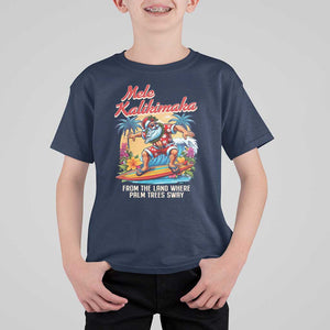 Christmas In Hawaii T Shirt For Kid Mele Kalikimaka From The Land Where Palm Trees Sway Surfing Santa TS11 Navy Print Your Wear