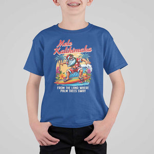 Christmas In Hawaii T Shirt For Kid Mele Kalikimaka From The Land Where Palm Trees Sway Surfing Santa TS11 Royal Blue Print Your Wear