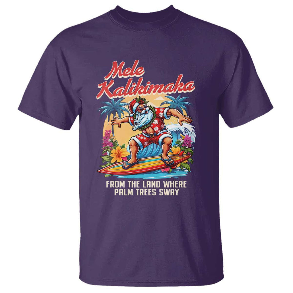 Christmas In Hawaii T Shirt Mele Kalikimaka From The Land Where Palm Trees Sway Surfing Santa TS11 Purple Print Your Wear