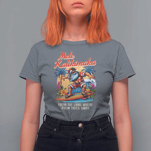 Christmas In Hawaii T Shirt For Women Mele Kalikimaka From The Land Where Palm Trees Sway Surfing Santa TS11 Charcoal Print Your Wear