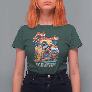 Christmas In Hawaii T Shirt For Women Mele Kalikimaka From The Land Where Palm Trees Sway Surfing Santa TS11 Dark Forest Green Print Your Wear