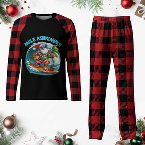 Xmas In Hawaii Plaid Pajama Set Mele Kalikimaka Santa Surfing Hibiscus TS11 Buffalo Plaid Print Your Wear