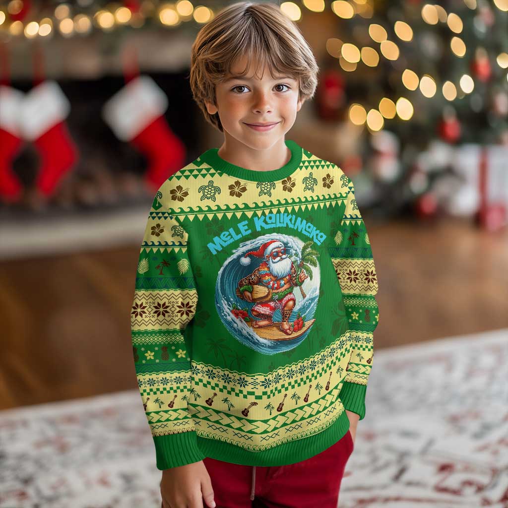 Xmas In Hawaii Ugly Christmas Sweater Mele Kalikimaka Santa Surfing Hibiscus TS11 Forest Print Your Wear