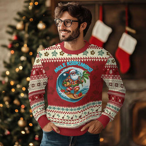 Xmas In Hawaii Ugly Christmas Sweater Mele Kalikimaka Santa Surfing Hibiscus TS11 Hibiscus Print Your Wear