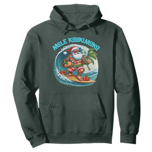 Christmas In Hawaii Hoodie Mele Kalikimaka Santa Surfing Hibiscus TS11 Dark Forest Green Print Your Wear