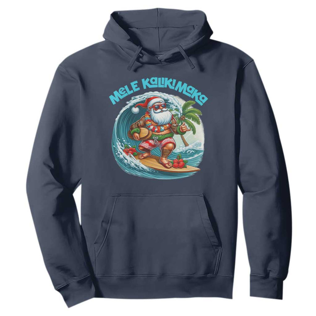 Christmas In Hawaii Hoodie Mele Kalikimaka Santa Surfing Hibiscus TS11 Navy Print Your Wear