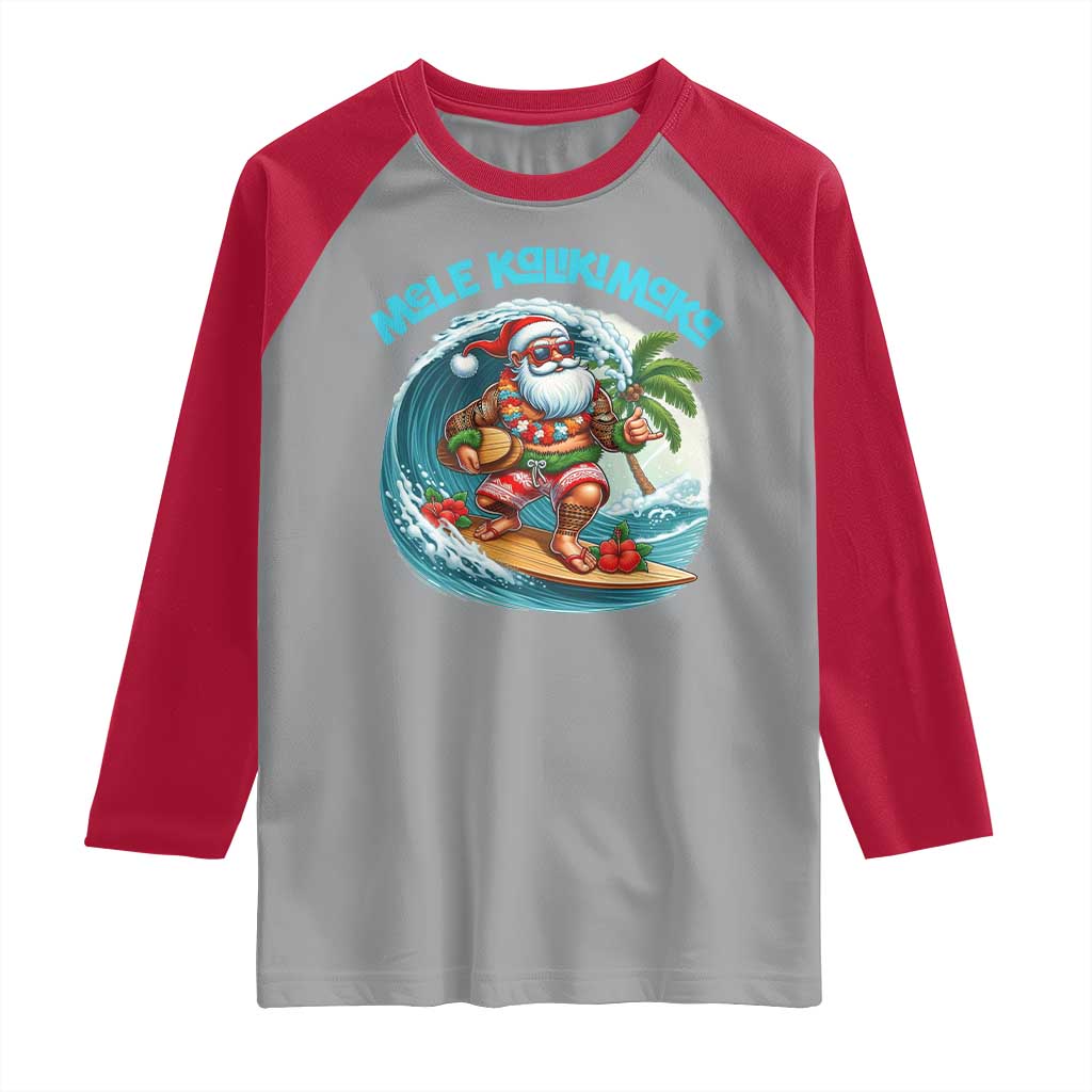 Christmas In Hawaii Raglan Shirt Mele Kalikimaka Santa Surfing Hibiscus TS11 Sport Gray Red Print Your Wear