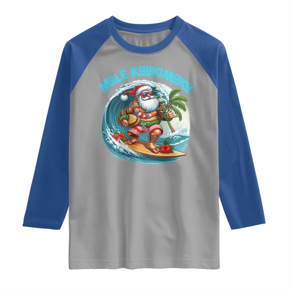 Christmas In Hawaii Raglan Shirt Mele Kalikimaka Santa Surfing Hibiscus TS11 Sport Gray Royal Print Your Wear