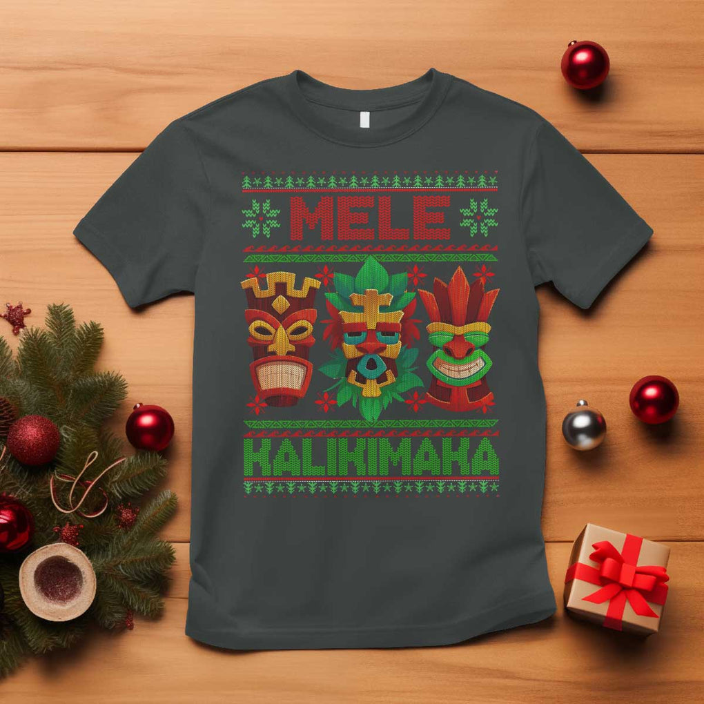 Christmas In Hawaii T Shirt Mele Kalikimaka Ugly Tikis Kakau Tattoo TS11 Dark Heather Print Your Wear