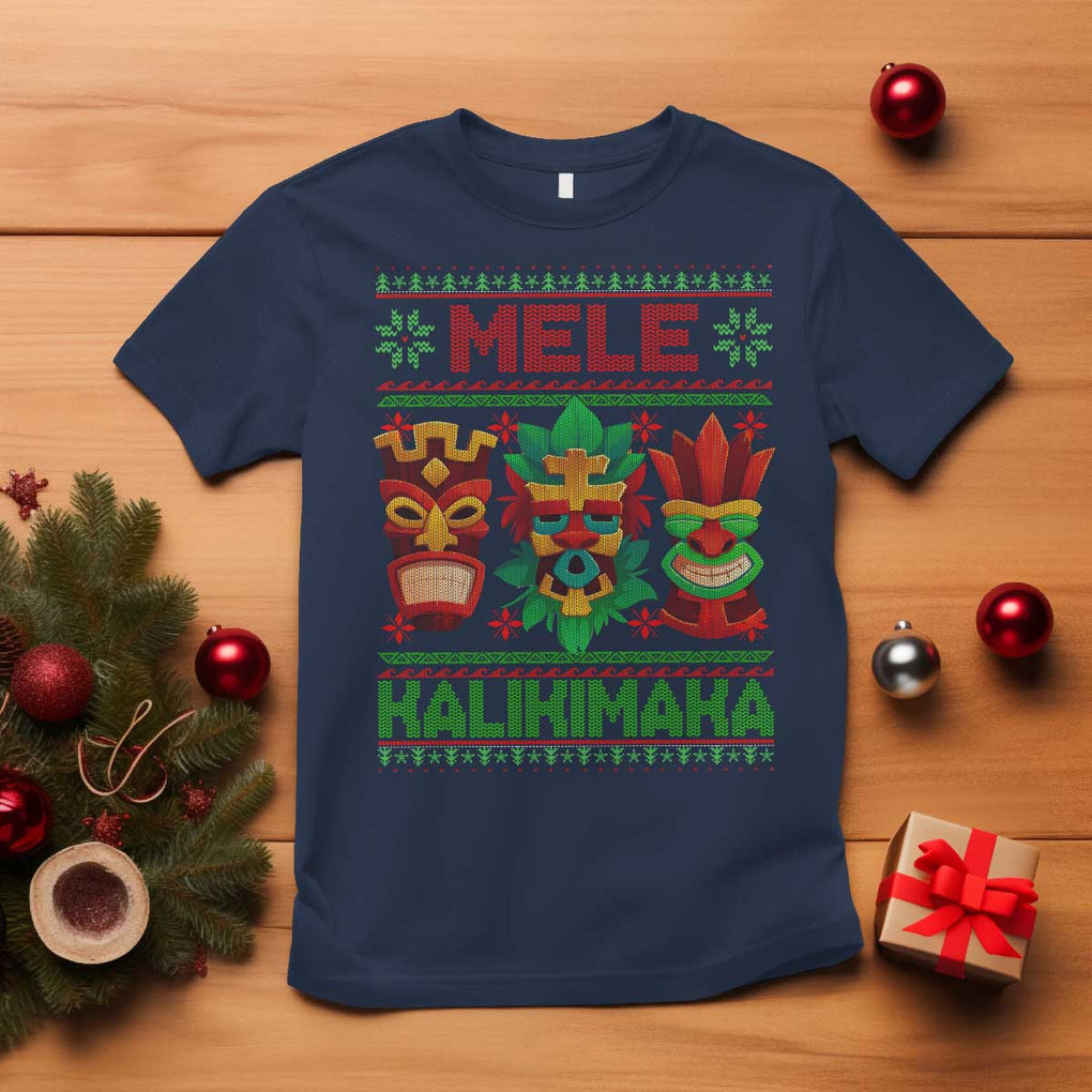 Christmas In Hawaii T Shirt Mele Kalikimaka Ugly Tikis Kakau Tattoo TS11 Navy Print Your Wear