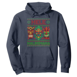 Christmas In Hawaii Hoodie Mele Kalikimaka Ugly Tikis Kakau Tattoo TS11 Navy Print Your Wear