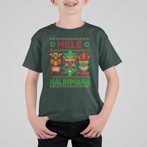 Christmas In Hawaii T Shirt For Kid Mele Kalikimaka Ugly Tikis Kakau Tattoo TS11 Dark Forest Green Print Your Wear