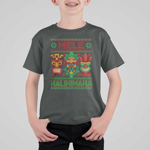 Christmas In Hawaii T Shirt For Kid Mele Kalikimaka Ugly Tikis Kakau Tattoo TS11 Dark Heather Print Your Wear