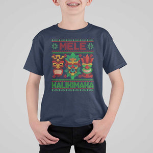 Christmas In Hawaii T Shirt For Kid Mele Kalikimaka Ugly Tikis Kakau Tattoo TS11 Navy Print Your Wear