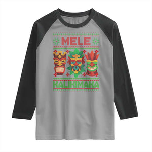 Christmas In Hawaii Raglan Shirt Mele Kalikimaka Ugly Tikis Kakau Tattoo TS11 Sport Gray Black Print Your Wear
