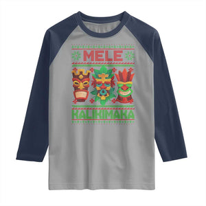 Christmas In Hawaii Raglan Shirt Mele Kalikimaka Ugly Tikis Kakau Tattoo TS11 Sport Gray Navy Print Your Wear