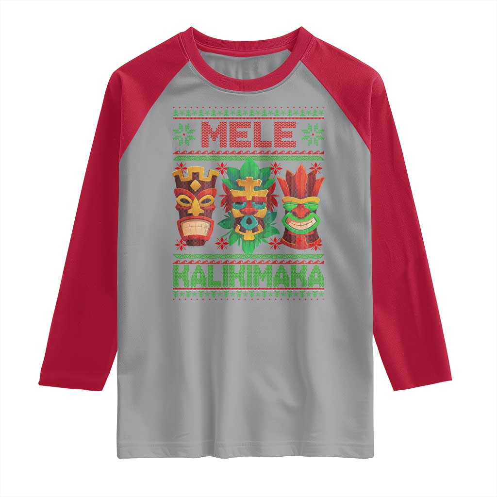 Christmas In Hawaii Raglan Shirt Mele Kalikimaka Ugly Tikis Kakau Tattoo TS11 Sport Gray Red Print Your Wear