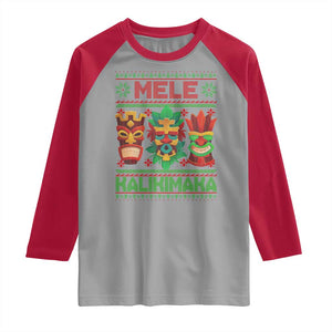 Christmas In Hawaii Raglan Shirt Mele Kalikimaka Ugly Tikis Kakau Tattoo TS11 Sport Gray Red Print Your Wear