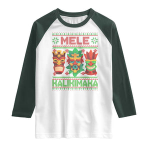 Christmas In Hawaii Raglan Shirt Mele Kalikimaka Ugly Tikis Kakau Tattoo TS11 White Dark Forest Green Print Your Wear