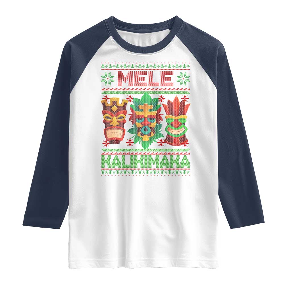 Christmas In Hawaii Raglan Shirt Mele Kalikimaka Ugly Tikis Kakau Tattoo TS11 White Navy Print Your Wear