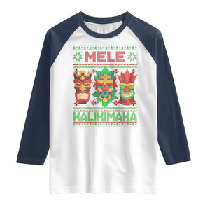 Christmas In Hawaii Raglan Shirt Mele Kalikimaka Ugly Tikis Kakau Tattoo TS11 White Navy Print Your Wear
